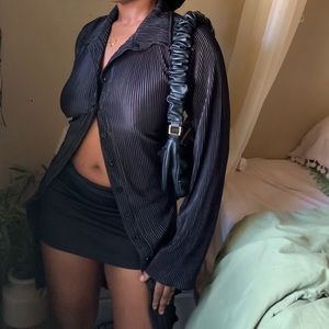 Ribbed Aesthetic Flare Sleeve Button Down